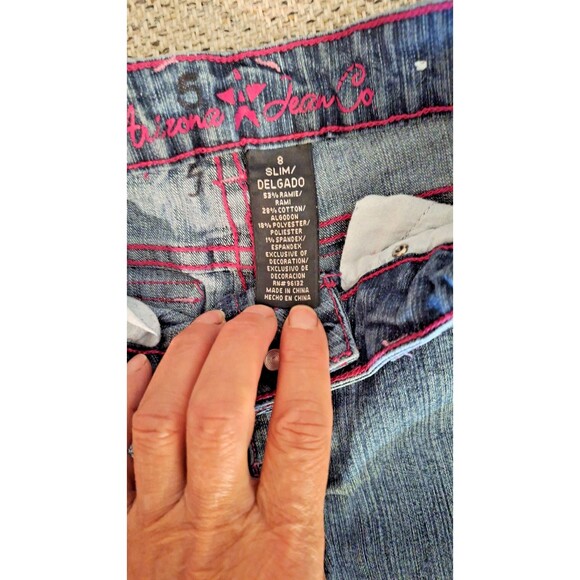 Arizona 8 Slim DEL Girls Embroidered Jeans Floral Beads Sequins 5 Pocket Patches - Picture 6 of 6